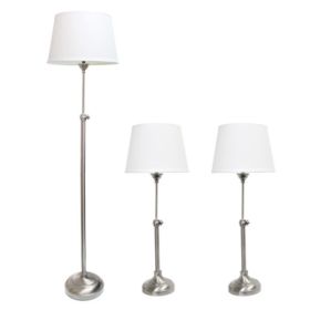 Elegant Designs Brushed Nickel Adjustable 3 Pack Lamp Set (2 Table Lamps, 1 Floor Lamp) (Pack of 1 Set of 3)