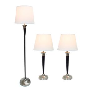 Elegant Designs Malbec Black and Brushed Nickel 3 Pack Lamp Set (2 Table Lamps, 1 Floor Lamp) (Pack of 1 Set of 3)