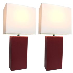 Elegant Designs Modern Leather Table Lamps with White Fabric Shades (Set of 2)