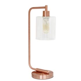 Simple Designs Bronson Antique Style Industrial Iron Lantern Desk Lamp with Glass Shade (Pack of 1)