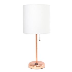 LimeLights Rose Gold Stick Lamp with Charging Outlet and Fabric Shade (Pack of 1)