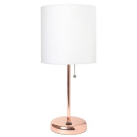 LimeLights Rose Gold Stick Lamp with USB charging port and Fabric Shade (Pack of 1)