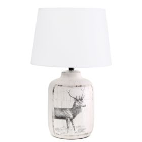 Simple Designs Rustic Deer Buck Nature Printed Ceramic Farmhouse Accent Table Lamp with Fabric Shade (Pack of 1)