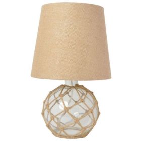 Elegant Designs Buoy Rope Nautical Netted Coastal Ocean Sea Glass Table Lamp with Fabric Shade (Pack of 1)