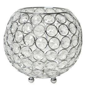 Elegant Designs Elipse Crystal Circular Bowl Candle Holder, Flower Vase, Wedding Centerpiece, Favor, 5.5 Inch (Pack of 1)
