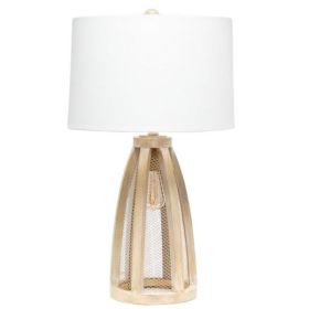 Lalia Home Wooded Arch Farmhouse Table Lamp with White Fabric Shade (Pack of 1)