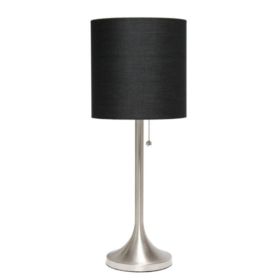 Simple Designs Brushed Nickel Tapered Table Lamp with Fabric Drum Shade (Pack of 1)