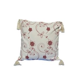 Artisanal Hand Embroidered Home Decor Cotton Throw Pillow (Pack of 1)