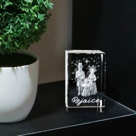 Rejoice Christmas Carolers Laser-engraved Crystal Cube (Pack of 1)