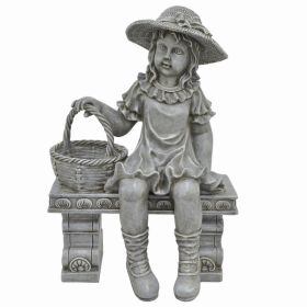 Plutus Brands Girl On Bench in Gray Resin (Pack of 1)