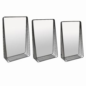 Plutus Brands Metal Wall Mirror With Shelf in Black Metal Set of 3