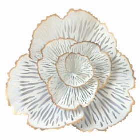 Plutus Brands Flower Wall Decor in White and Gold Metal (Pack of 1)