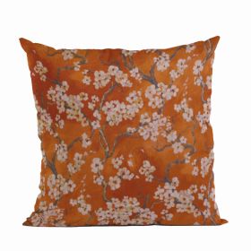Plutus Cherry Blossoms Printed On A Linen Looking Polyester. Luxury Throw Pillow (Pack of 1)