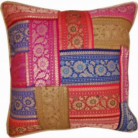 Patchwork Jacquard Exclusive Silk Cushion Cover (Pack of 1)