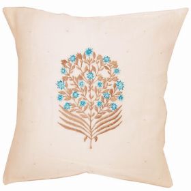 Chanderi Cotton Print Work Premium Silk Fabric Cushion Cover Design Home Accent Furnishing - 16" x 16" (Pack of 1)