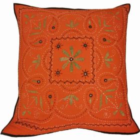 Mirror Work Aari Embroidery Design Cushion Cover Home Accent Furnishing - 16" x 16" (Pack of 1)