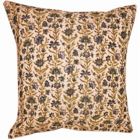 Floral Garden Cushion Cover Design Home Accent Chanderi Print Fabric Furnishing - 16" x 16" (Pack of 1)