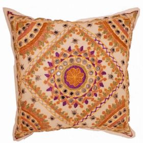 Indian Mirror Work Chandrama Cushion Cover Design Home Accent Furnishing - 16" x 16" (Pack of 1)