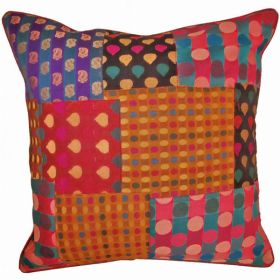 Indian Patchwork Silk Polka Dot Cushion Cover Design Home Accent Furnishing - 16" x 16" (Pack of 1)
