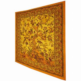 Yellow Tree of Life Birds Tapestry Colorful Indian Wall Decor (Pack of 1)