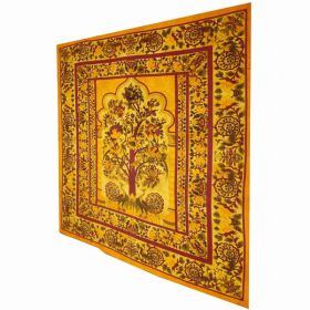Yellow Tree of Life Peacock Tapestry Colorful Indian Wall Decor (Pack of 1)