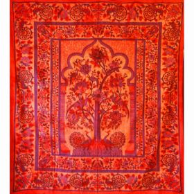 Red Tree of Life Peacock Tapestry Colorful Indian Wall Decor (Pack of 1)