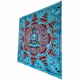 Turquoise Buddha In Dharma Chakra Mudra On A Lotus Flower Full Size Tapestry Wall Art (Pack of 1)