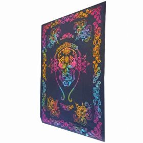 Gothic Skull Tapestry Tie Dye Pattern with Floral Border (Pack of 1)