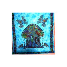 Blue Psychedelic Art Mushroom Garden Cotton Tapestry (Pack of 1)