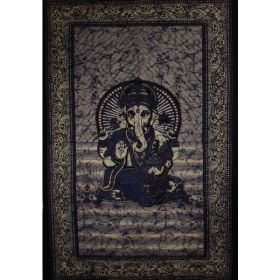 Purple & Blue Ganesha Holding Lotus Flower In Batik Style Tie Dye Tapestry (Pack of 1)