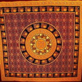 Brown & Saffron Bagru Elephant Mandala Tapestry (Pack of 1)