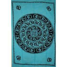 Turquoise Om Shanti Mandala Art Handloom Style Tapestry (Pack of 1)