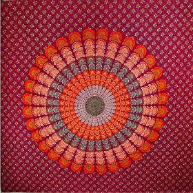 Maroon Peacock Dance Mandala Tapestry (Pack of 1)