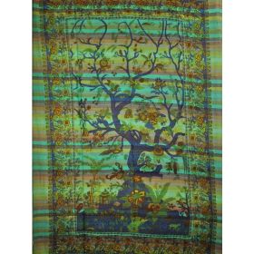 Green Tree of Life Birds Art in Hand-loom Tapestry (Pack of 1)