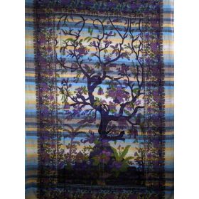 Blue Tree of Life Birds Art in Handloom Tapestry (Pack of 1)