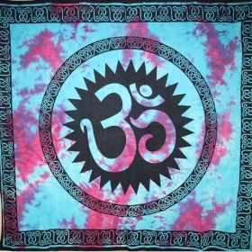 Blue & Purple Decorative Om Shanti Tie Dye Art Tapestry (Pack of 1)