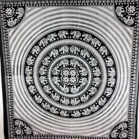 Black & White Elephant Mandala With Self Design Tapestry (Pack of 1)