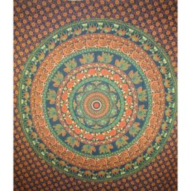 Dark Blue Kaleidoscope Mandala Flowers & Animals Tapestry (Pack of 1)