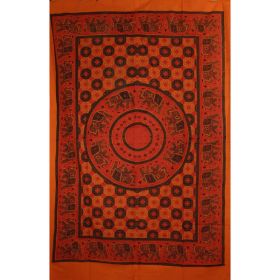 Saffron & Red Folk Style Bagru Elephant Mandala Tapestry (Pack of 1)
