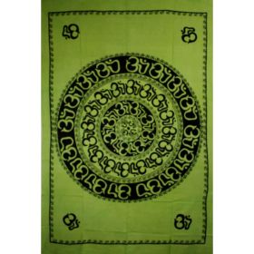 Green Om Shanti Mandala Art Handloom Style Tapestry (Pack of 1)